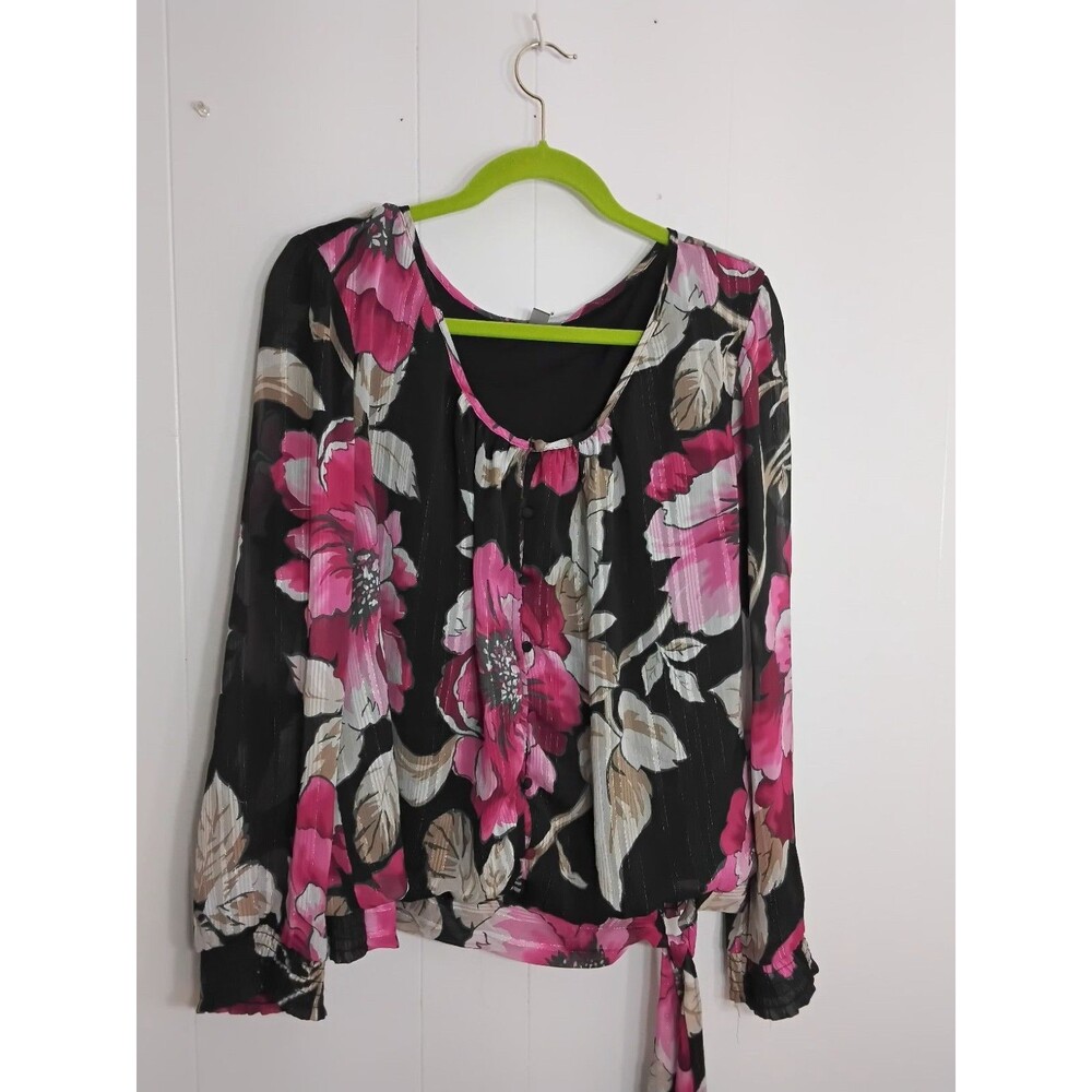 Roz & Ali Women’s Floral Blouse Lined Ballon Sleeves Size 2X